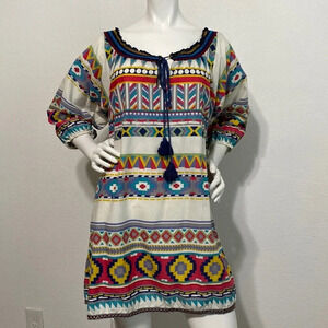 Karlie Bohemian Balloon Sleeve Aztec Indie Sleaze Tassel Hippie Dress Size L